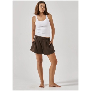 Thrills Sale | Women's Hemp Mid Rise Short | Postal Brown | 6 | Cotton Shorts | Afterpay Available