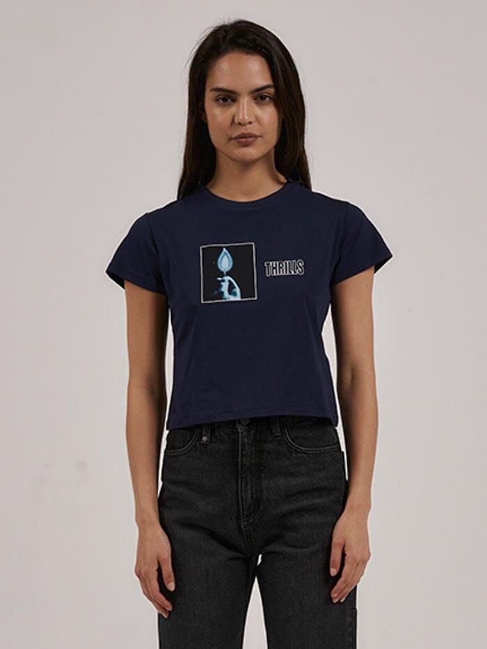 Thrills Sale | Women's Lucky Strike Mini Tee | Blue Rinse | 6 | Cotton T-Shirts & Singlets | Afterpay Available