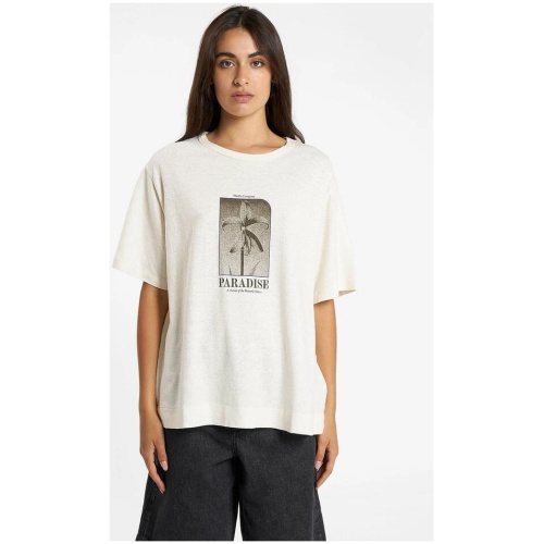 Thrills Sale | Women's Portrait of Paradise Hemp Box Tee | Unbleached | 8 | Cotton T-Shirts & Singlets | Afterpay Available