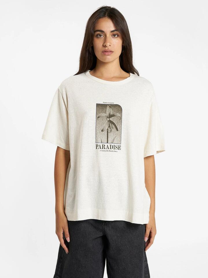 Thrills Sale | Women's Portrait of Paradise Hemp Box Tee | Unbleached | 8 | Cotton T-Shirts & Singlets | Afterpay Available