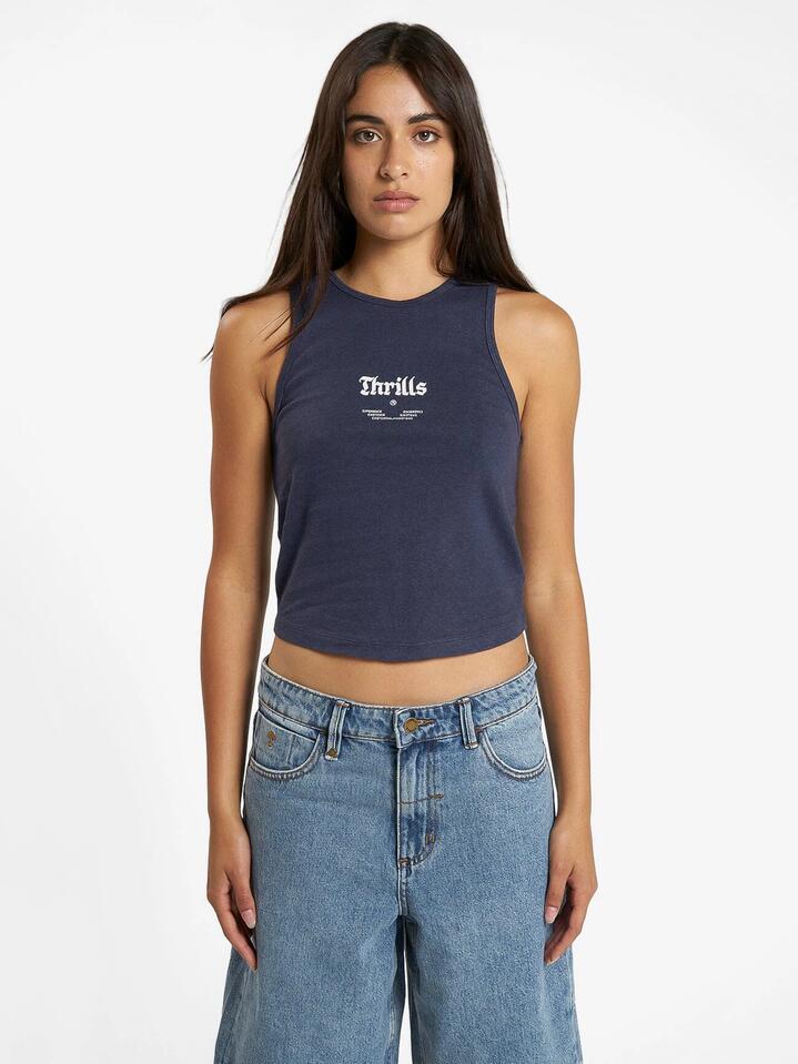 Thrills Sale | Women's Wishes Come True Hemp Curve Tank | Station Navy | Navy / 6 | Cotton T-Shirts & Singlets | Afterpay Available