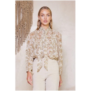 Tigerlily Sale | Women's Cordelia Frida Bow Neck Blouse | Ivory | 6 | Viscose Shirts | Afterpay Available