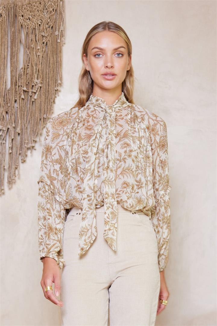 Tigerlily Sale | Women's Cordelia Frida Bow Neck Blouse | Ivory | 6 | Viscose Shirts | Afterpay Available