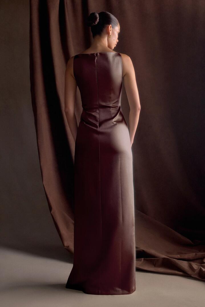 Violet Sleeveless Satin Maxi Dress - Dark Chocolate