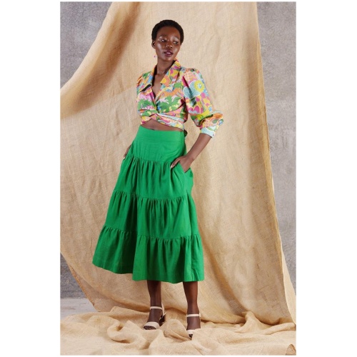 Vow Studio Sale | Women's Splash Maxi Skirt Green | AU/UK 6 | Cotton Skirts | Afterpay Available