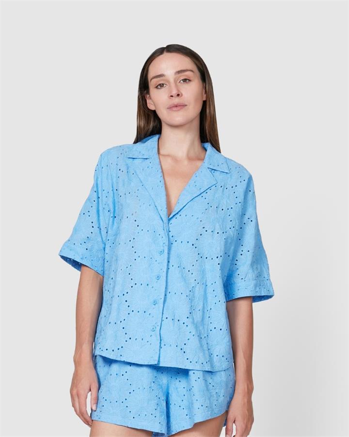 Walnut Melbourne Sale | Women's Tropez Shirt | Cornflower | 14 | Cotton Shirts | Afterpay Available