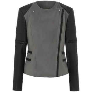 West 14Th Sale | Women's Greenwich St Motor Jacket in Grey Wool & Black Leather | XS | Leather Designer Jackets | Afterpay Available