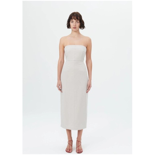 Willow Sale Women's Gali Strapless Dress in Stone 14 Cotton Designer Midi Dresses Afterpay Available