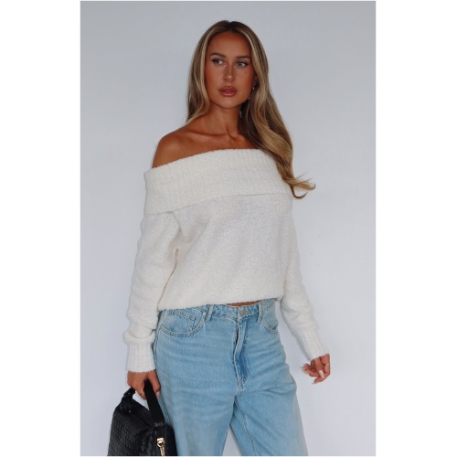 You Don't Need Me Off Shoulder Knit Sweater Off White